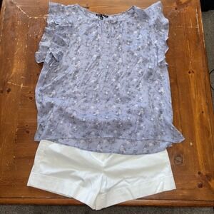 Como Black Ruffle Sleeve Rayon/Polyester Blouse Size XL Blue Floral